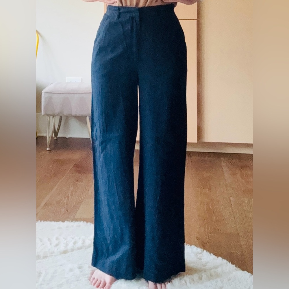 Max Studio Navy Wide Leg Linen Pants